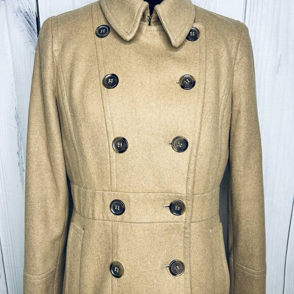 J Crew Coat Womens Sz 8 Tan Wool Blend Double Breasted Peacoat Classic - Picture 3 of 10
